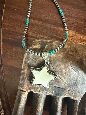 Star Pendant Beaded Necklace in Turquoise and Silver